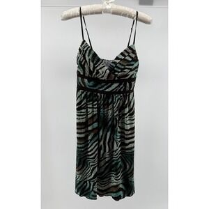 Trixxi Zebra Print Dress Small Teal Brown Animal Print Empire Waist Y2K Cami